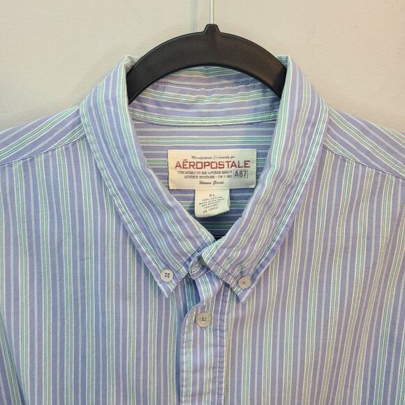 Aeropostale Mens XL Blue Stripe LS Button Down Shirt Office Preppy Party Casual - Picture 3 of 10